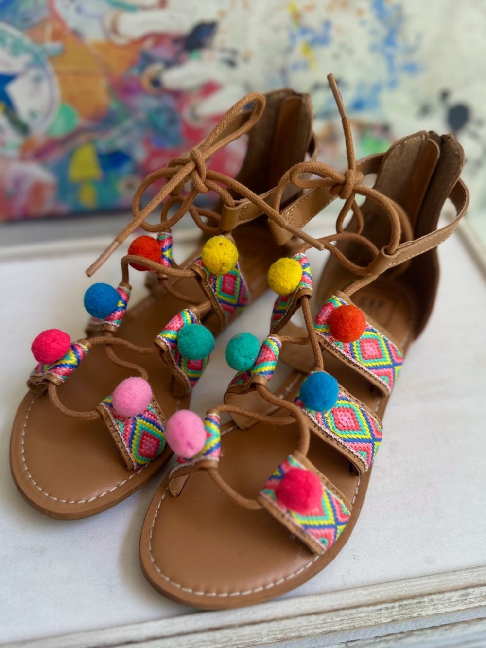 Gap Girls Colorful Pom-Pom Sandals